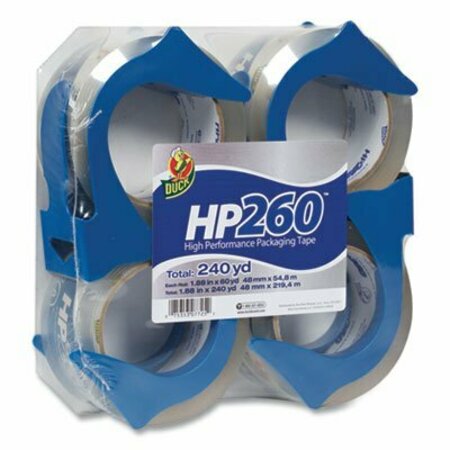 SHURTECH BRANDS Duck, HP260 PACKAGING TAPE WITH DISPENSER, 3in CORE, 1.88in X 60 YDS, CLEAR, 4PK 0007725